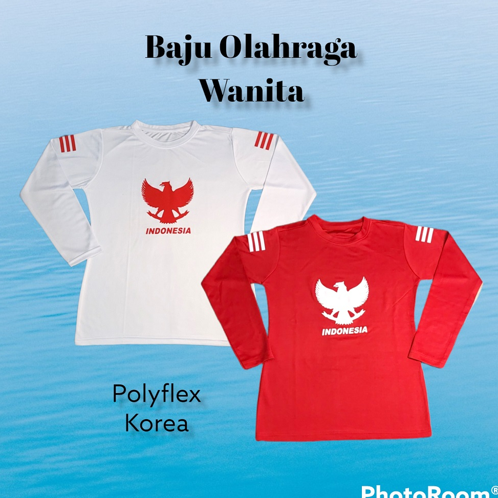 Baju olahraga lengan panjang wanita kaos senam fiittness gym joging lari voli