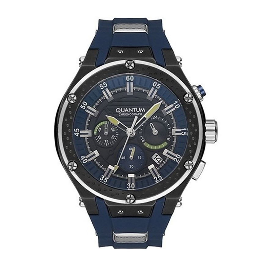 JAM TANGAN PRIA QUANTUM HNG693.699 BLACK BLUE RUBBER ORIGINAL