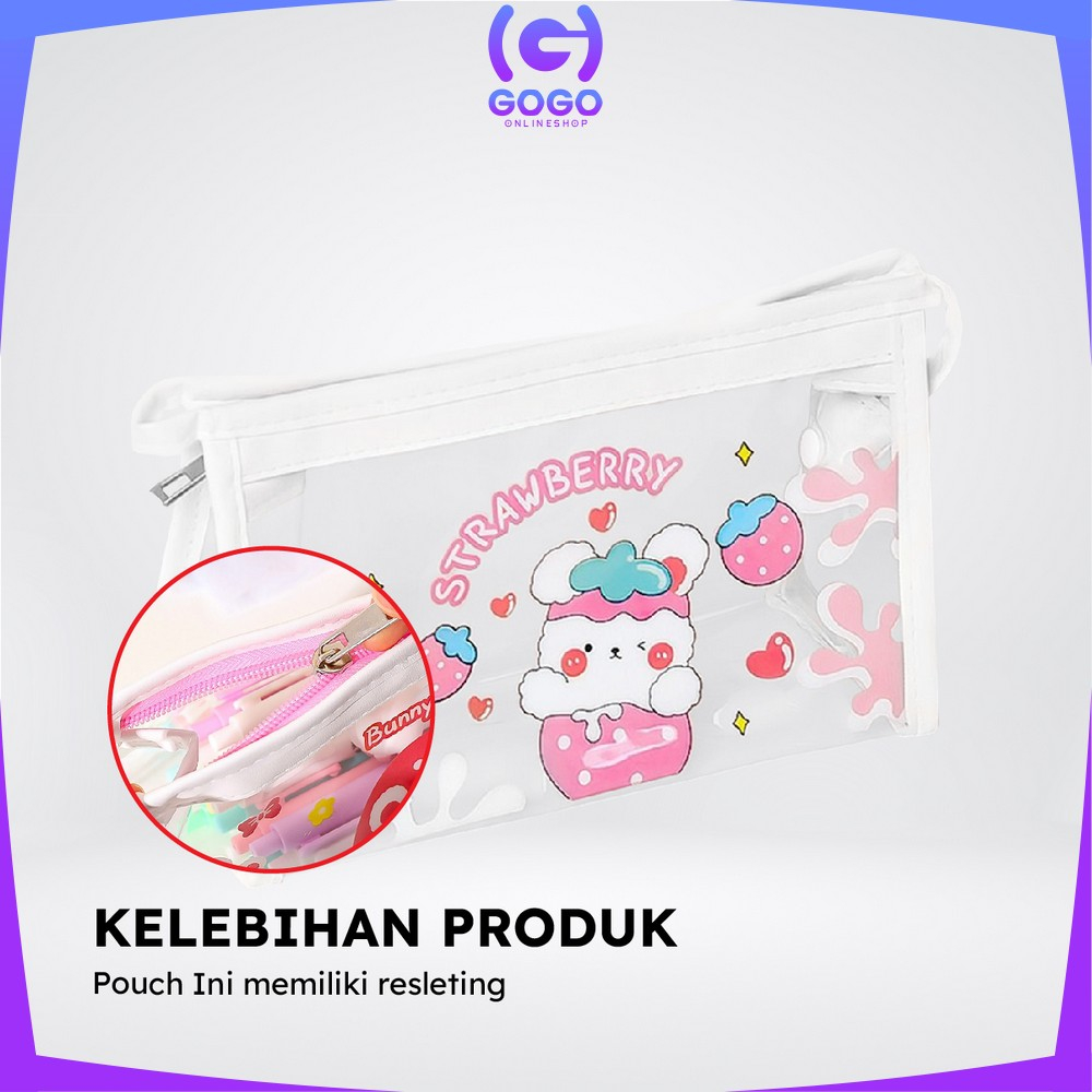 GOGO-A60 Tempat Pensil Transparan Motif Kartun Tas Pouch Kosmetik / Tas Kosmetik Travel Multifungsi Ala Korea Pouch Serbaguna