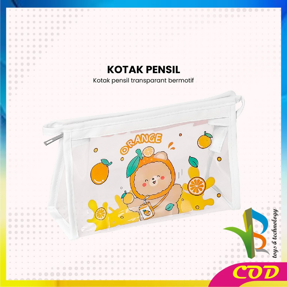 RB-A60 Tempat Pensil Transparan Motif Kartun Tas Pouch Kosmetik / Tas Kosmetik Travel Multifungsi Ala Korea Pouch Serbaguna