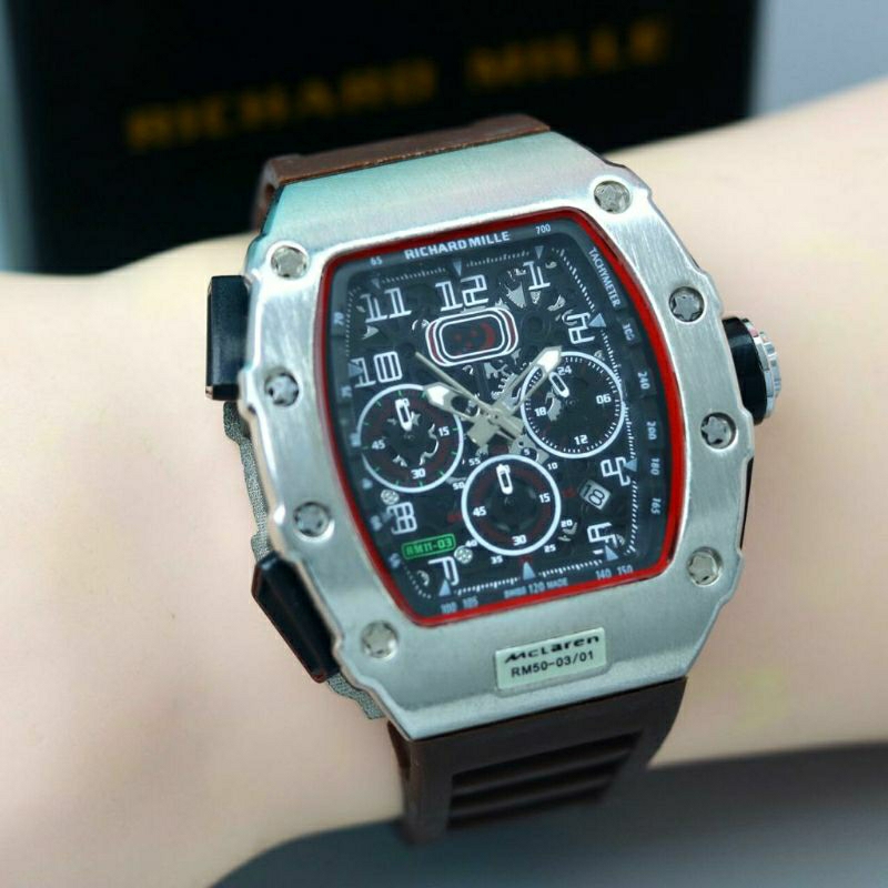 Jam Tangan Pria RM Richard Mile Crono Aktif Tali Coklat - Jam Tangan Pria Super Mewah