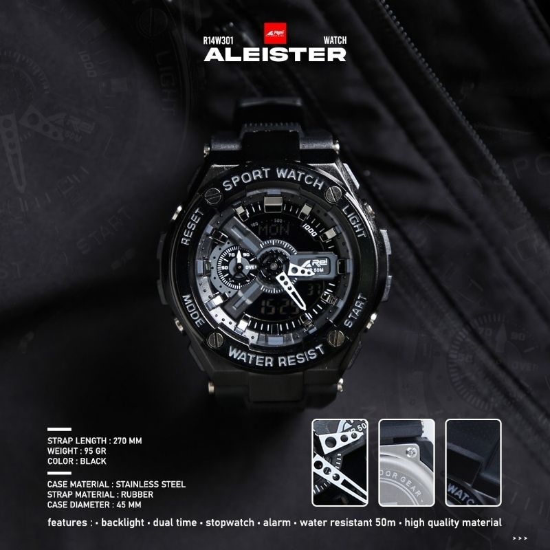 JAM TANGAN REI DIGITAL ANALOG ALEISTER | JAM TANGAN PRIA DUAL TIME ALEISTER AREI OUTDOORGEAR