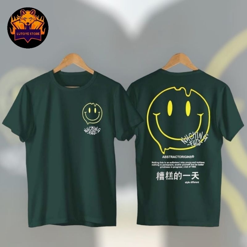 kaos distro abstract Origins smile ijo tosca/kaos katun santai pria wanita