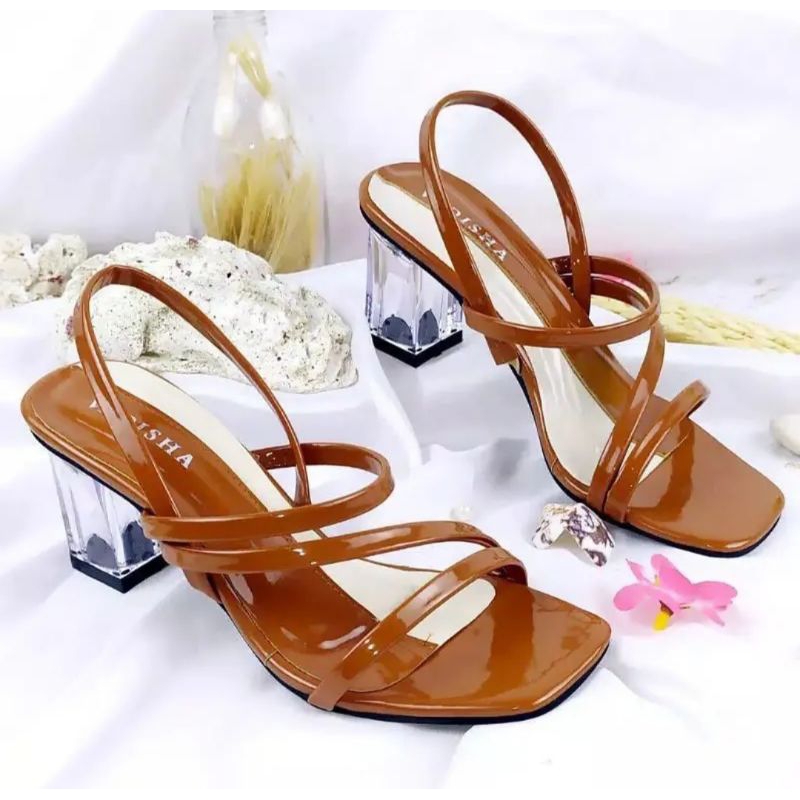 A06 High Heels Wanita Quenssa Hak Kaca 7cm Premium