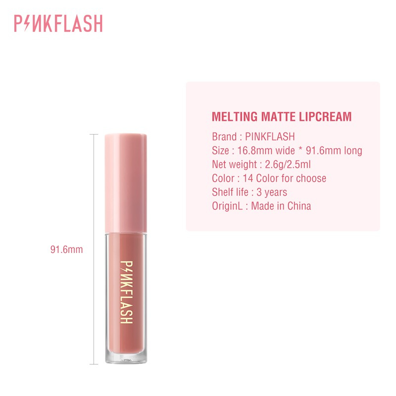 PINKFLASH Matte Lipstik Lembut Tahan Lama Pelembab Pigmentasi Tinggi