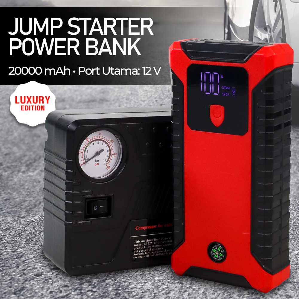 Jump Starter Luxury Power Bank Senter USB 12V 20000mAh Port Layar LED Power Supply Port 4 Charger Multifungsi