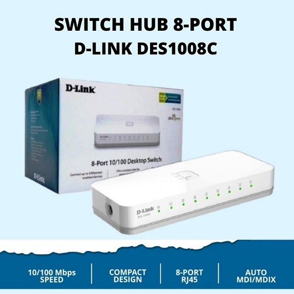 D-LINK DES-1008C Switch hub 8 port, Dlink 8 port 10/100 DES1008C