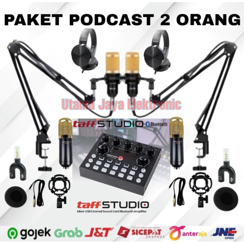 Paket Podcast 2 Orang Mic BM800 Soundcard V8S New Stand Arm