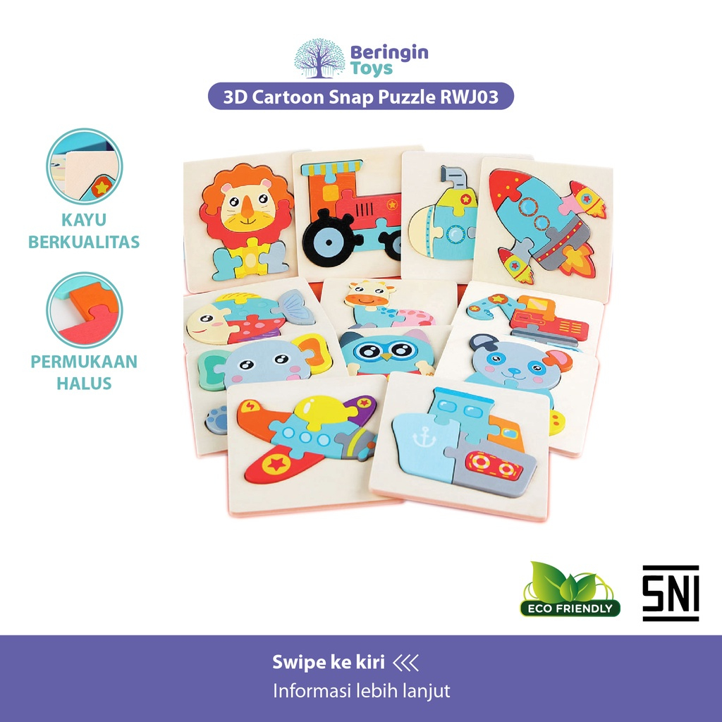 Mainan Edukasi - Wooden Cognitive Puzzle Kayu / Mainan Montessori Anak / 3D Jigsaw
