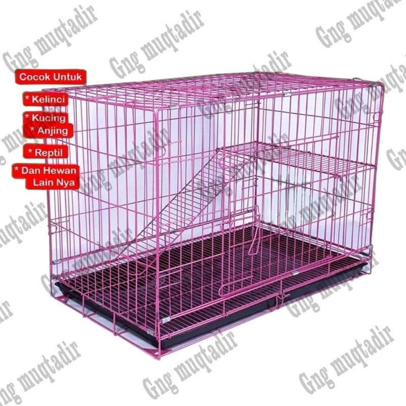 kandang kucing tingkat dua  bisa di lipat pink bahan tebal dan kokoh