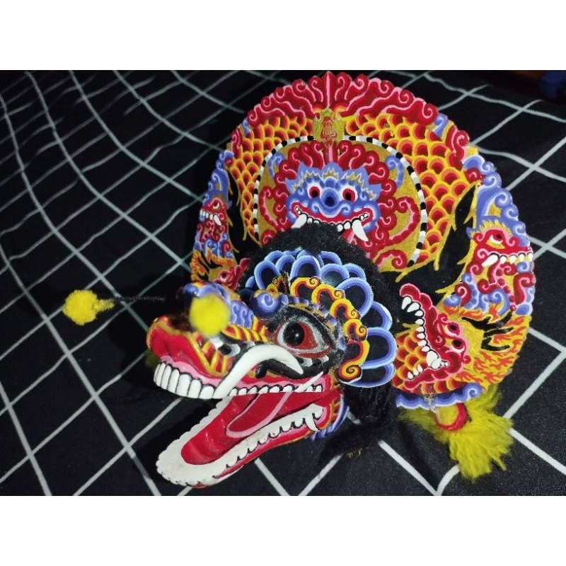 Khas Kediri MINIATUR BARONGAN Asli Kayu Waru - Full Ukir dan Full Cat