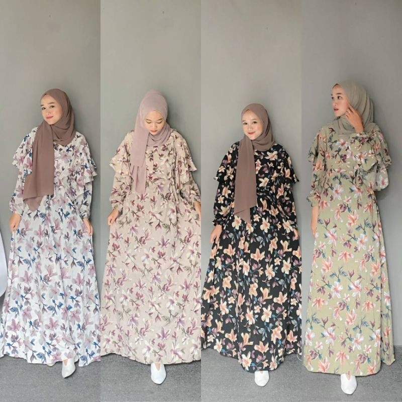 GamisWanita lebaran 2023 terbaru Viral lilyana Dress motif bunga