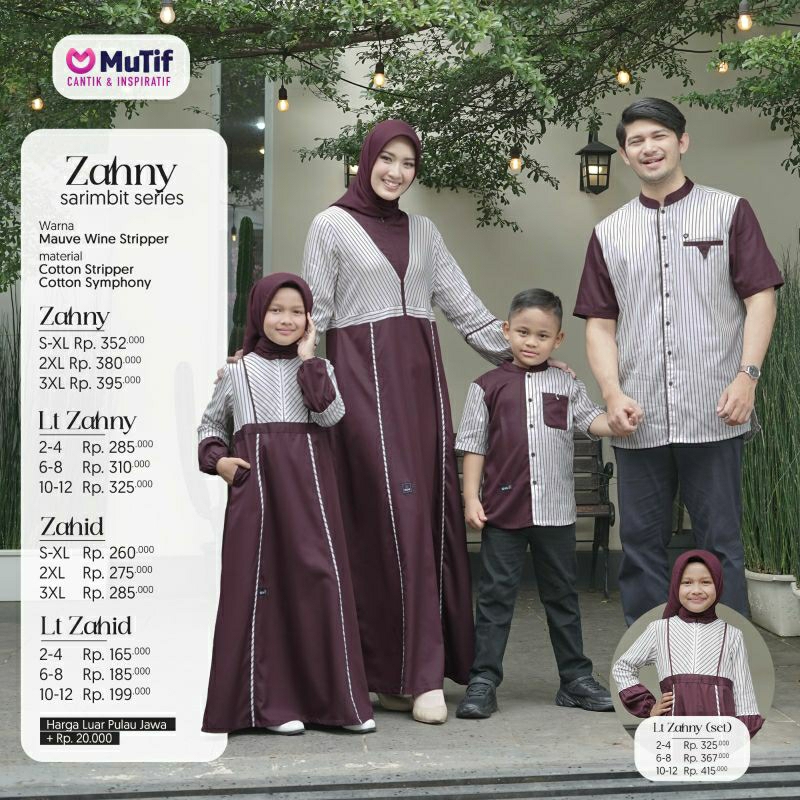 Mutif Sarimbit Zahny Mauve Wine Stripper Mutif Man Zahid Little Mutif Zahny Zahid Baju Muslim Gamis Sarimbit Keluarga Family Series Terbaru Ori Lebaran 2023