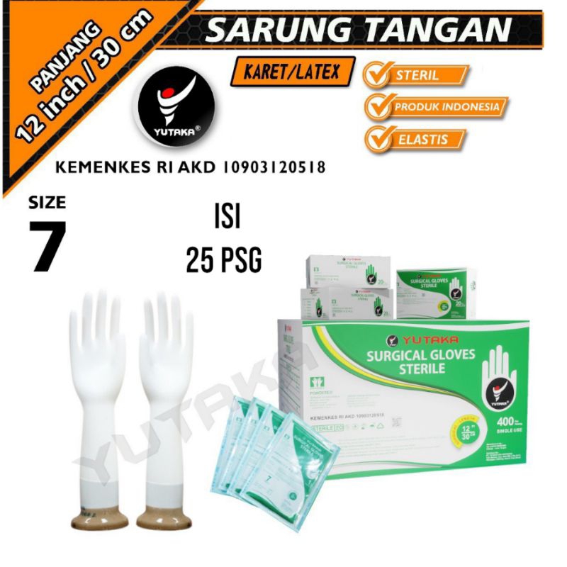 SARUNG TANGAN KARET SURGICAL GLOVES steril Size 7 isi 25 psg