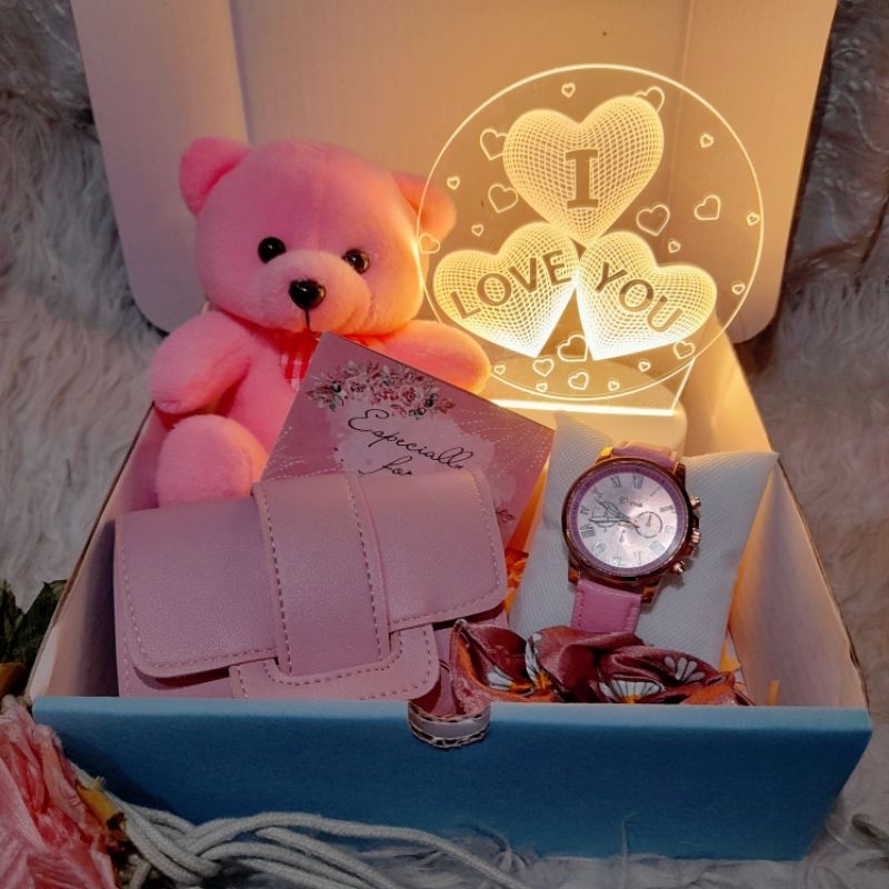 Kado Boneka Dompet Jam Tangan Cewek Lampu Tidur Aesthetic Akrilik 3D LED / Hampers Cewek / Kado Anniversary / Hadiah Ulang Tahun