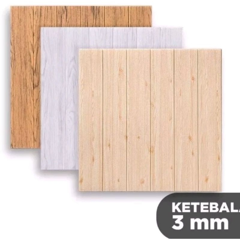 ( PAKET 5 LEMBAR) Wallpaper 3D Foam Motif Kayu Modern Wood Foam wallpaper dinding foam wallpaper sti