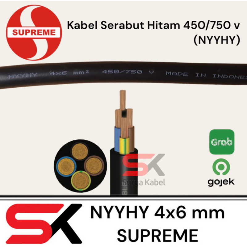kabel listrik NYYHY 4x6 mm SUPREME/ kabel serabut 4 x 6 mm/ kabel lentur