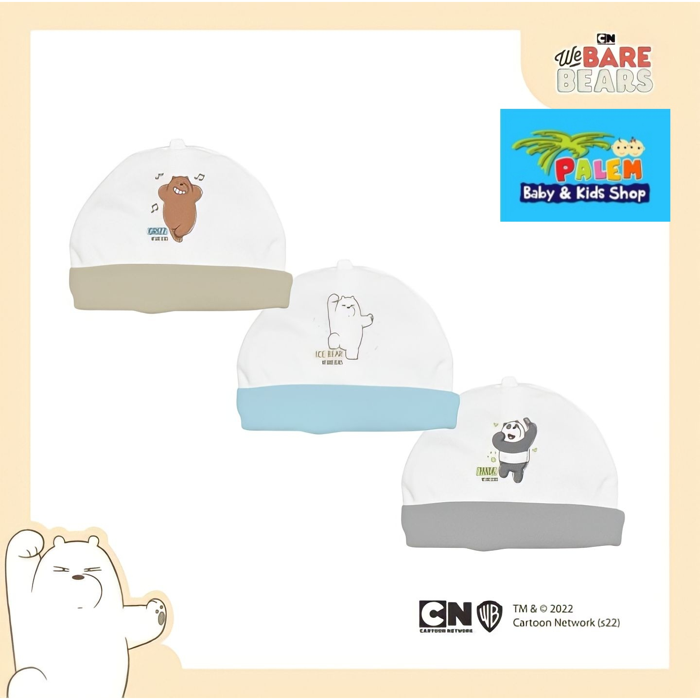 FLUFFY Topi Emen Bayi WE BARE BEARS Isi 1Pcs