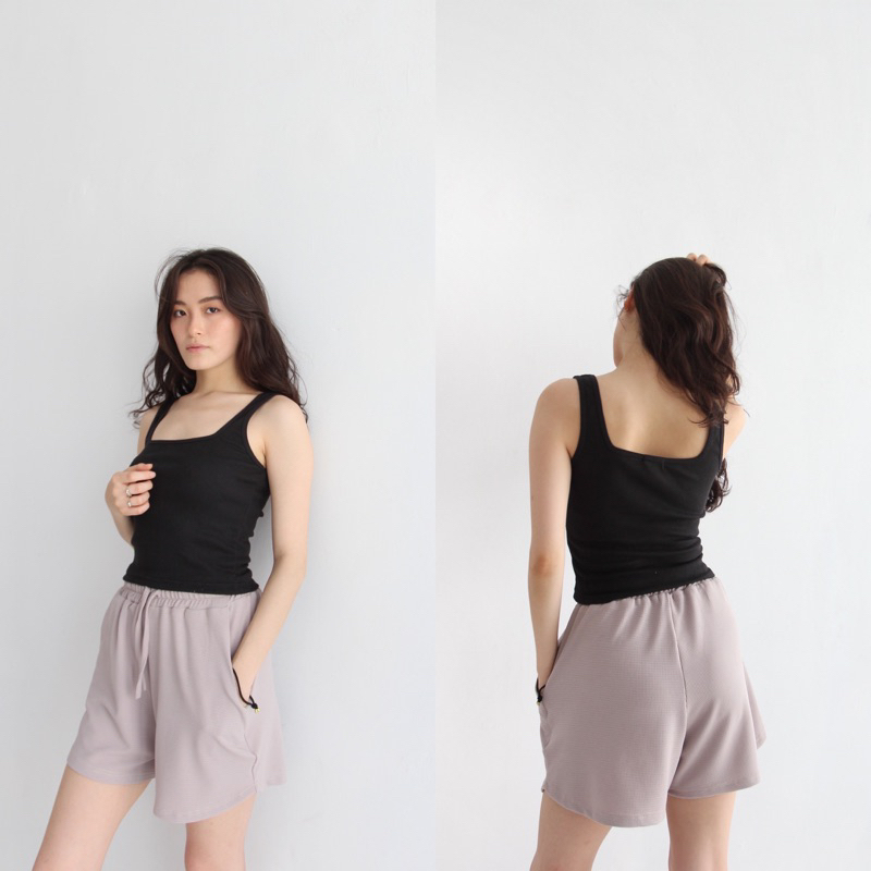 NOIR TOP | Ribbed Knit Square Tank Tanktop Summer Kotak Crop Top Stretch Rib Soma