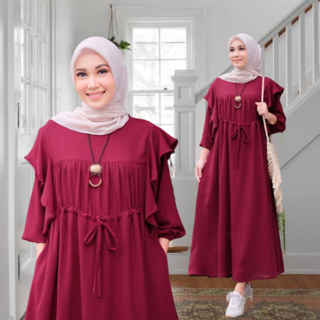 Alfianha Midi Dress Crinkle Airflow Premium Gamis Wanita Baju Muslim