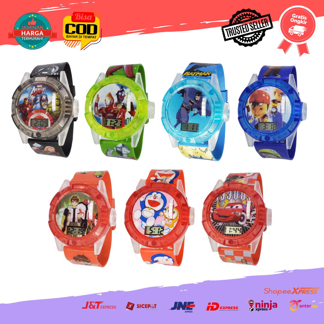 [COD] Jam Tangan Anak Laser Karakter Ben10 Robot Tayo Spiderman Transformer Cowok Laki Lampu Proyektor Melodi Seri 4