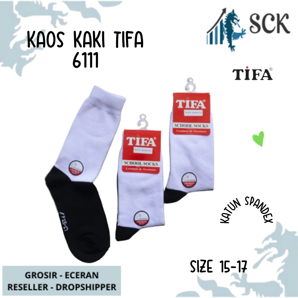 Kaos Kaki Sekolah TIFA 6111 Polos Hitam Putih / Kaus Kaki Perlengkapan Sekolah