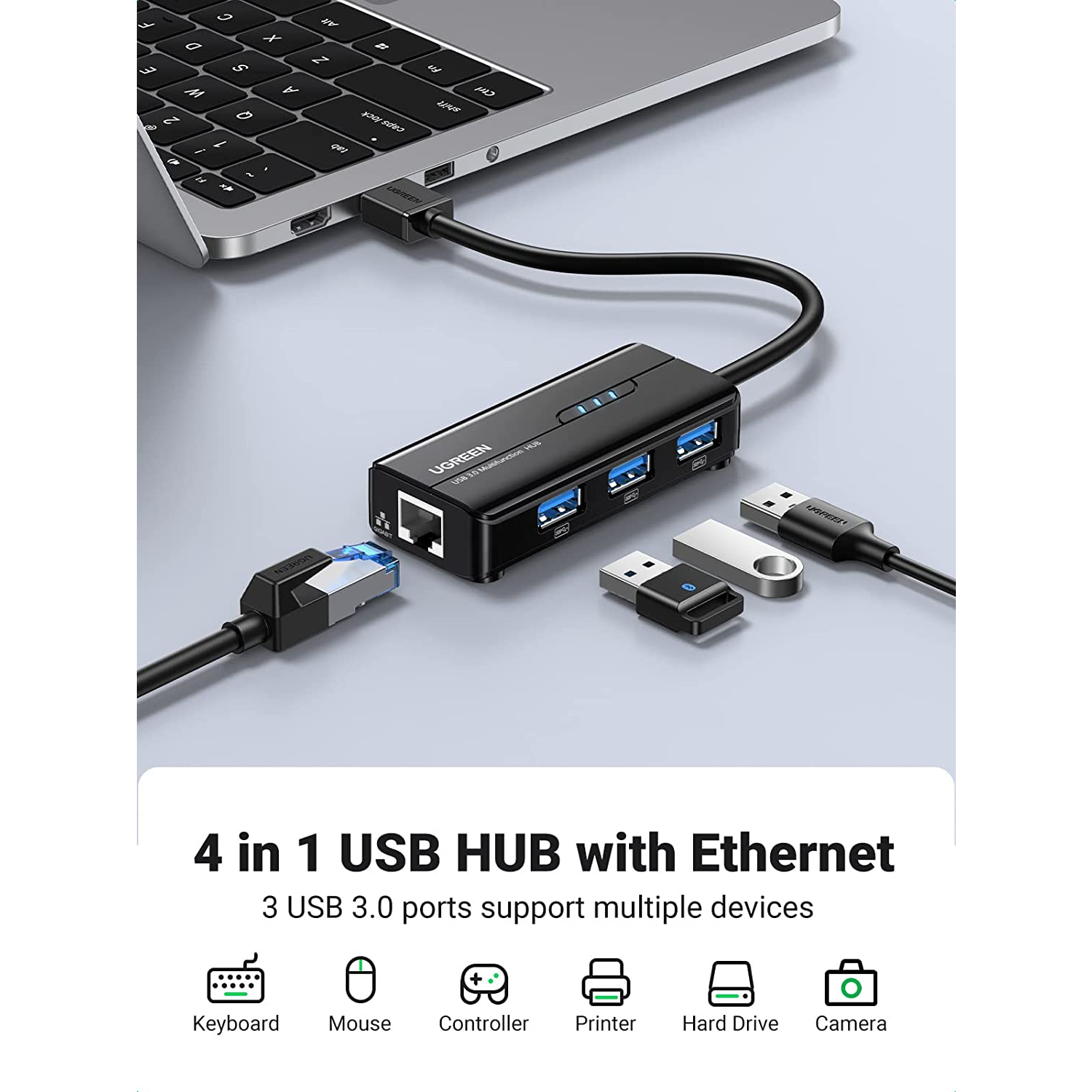 UGREEN Adapter Hub USB to Lan RJ45 USB 3.0 Untuk Komputer Laptop