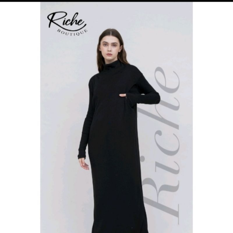 Riche long iner dres NON BUSUI lengan panjang kerah turtleneck bahan knit premium (bisa buat bumil, foto maternity)