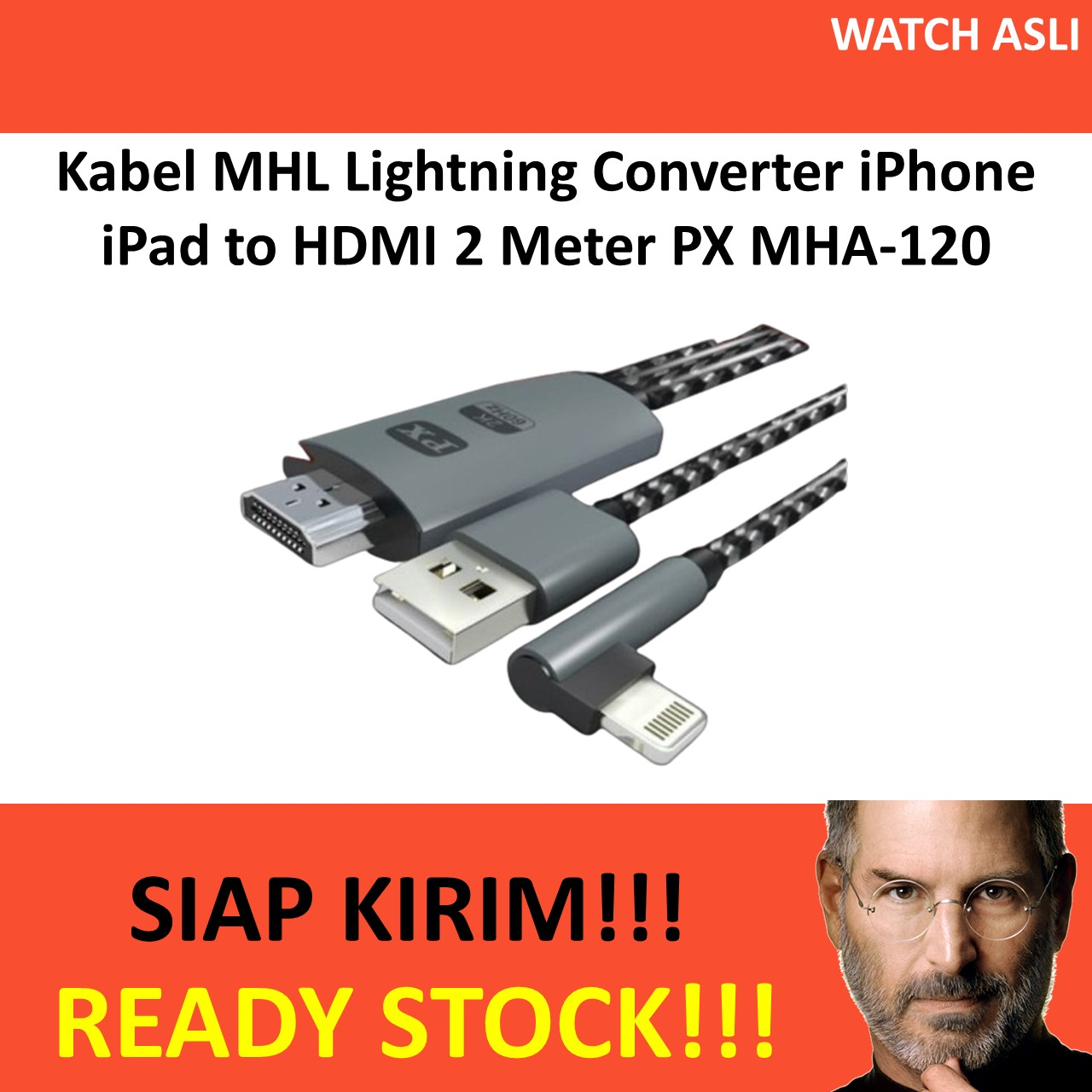 Kabel MHL Lightning Converter iPhone iPad to HDMI 2 Meter PX MHA-120