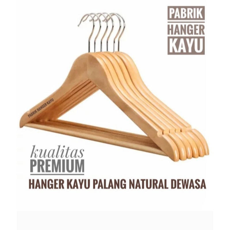 HANGER KAYU NATURAL PALANG DEWASA PREMIUM (ISI 10 PCS)