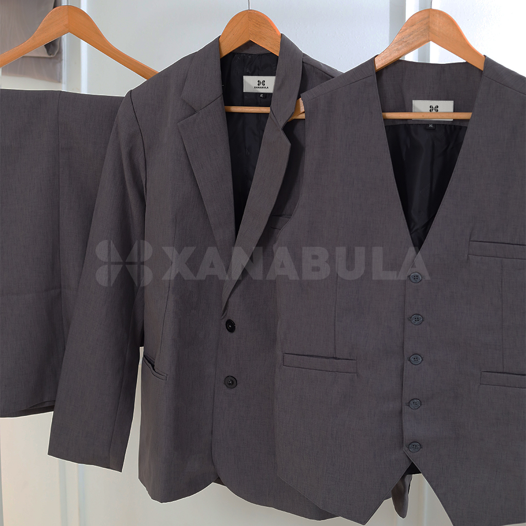 XNBL.ID Jas Blazer Pria Set Lengkap Setelan Rompi Grey Abu