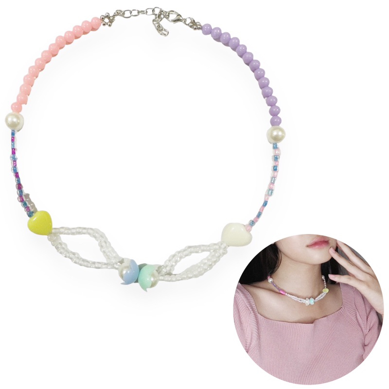 Jovita Flowery Colorful Beads Necklace Kalung Bunga Warna Warni Korea