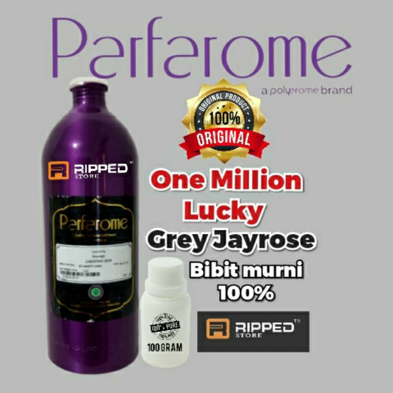 (100ML)BIBIT PARFUM MURNI ONE MILLION LUCKY GREY JAYROSE PREMIUM BY PARFAROME ORIGINAL