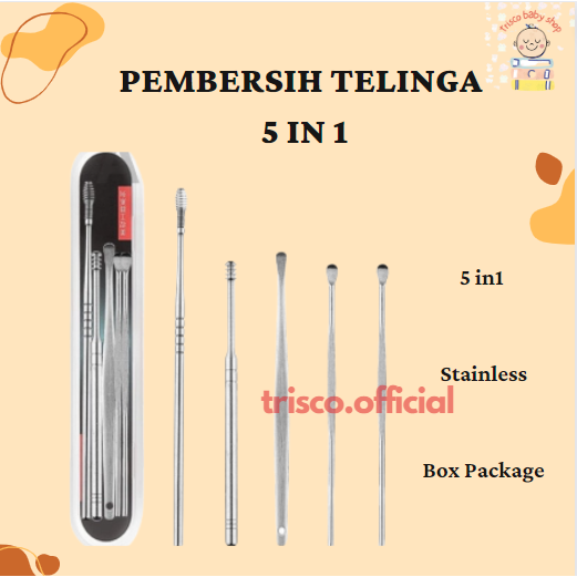 Pembersih Telingan Korek Kuping 5 in 1 Stainless