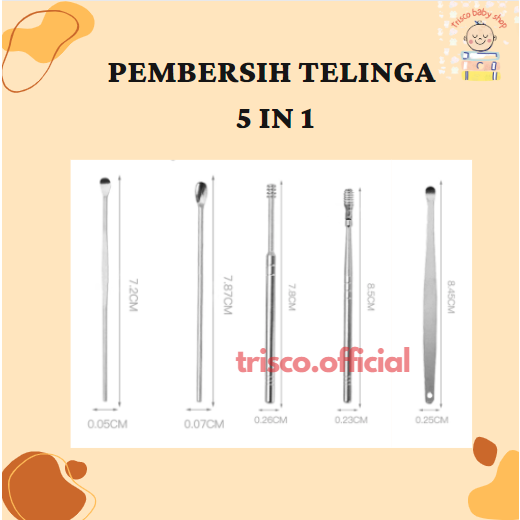 Pembersih Telingan Korek Kuping 5 in 1 Stainless