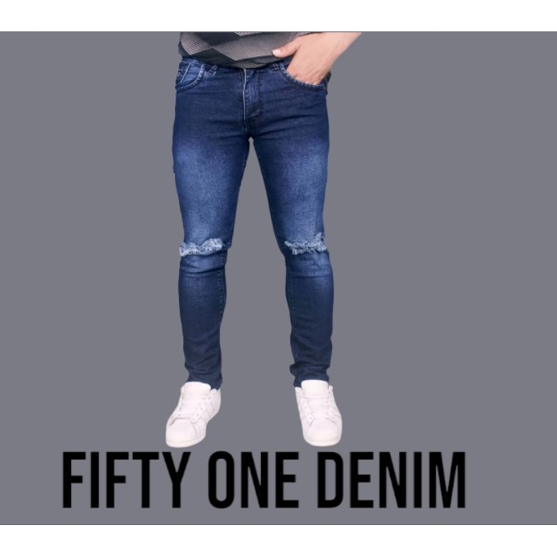 FIFTY ONE DENIM ORIGINAL CELANA PANJANG PRIA/CELANA PANJANG SOBEK/CELANA PANJANG SLIMFIT FIFTY ONE D