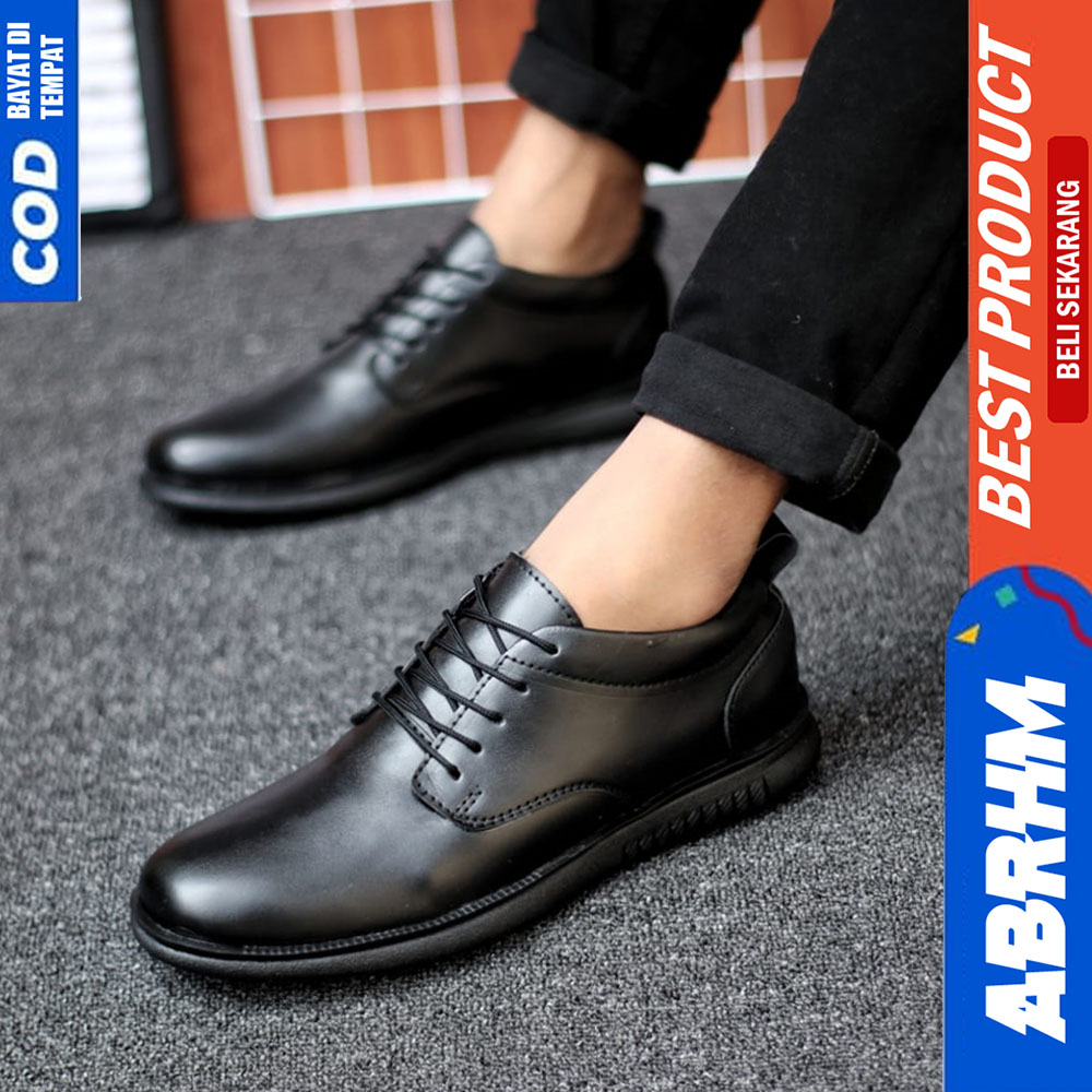 ABRHM Sepatu Formal Pantofel Pria Hitam Tali Kerja Casual Kulit Pu Jigen