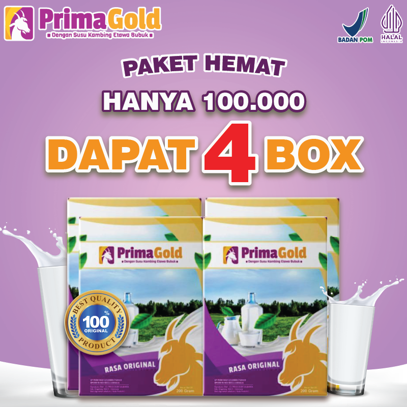 

4 box Prima Gold Susu Kambing Etawa Bubuk Original Murah Meredakan Sesak Nafas Batuk Menahun Asma Paru Paru Nyeri Tulang Nyeri Sendi Pegal Linu Asam Urat