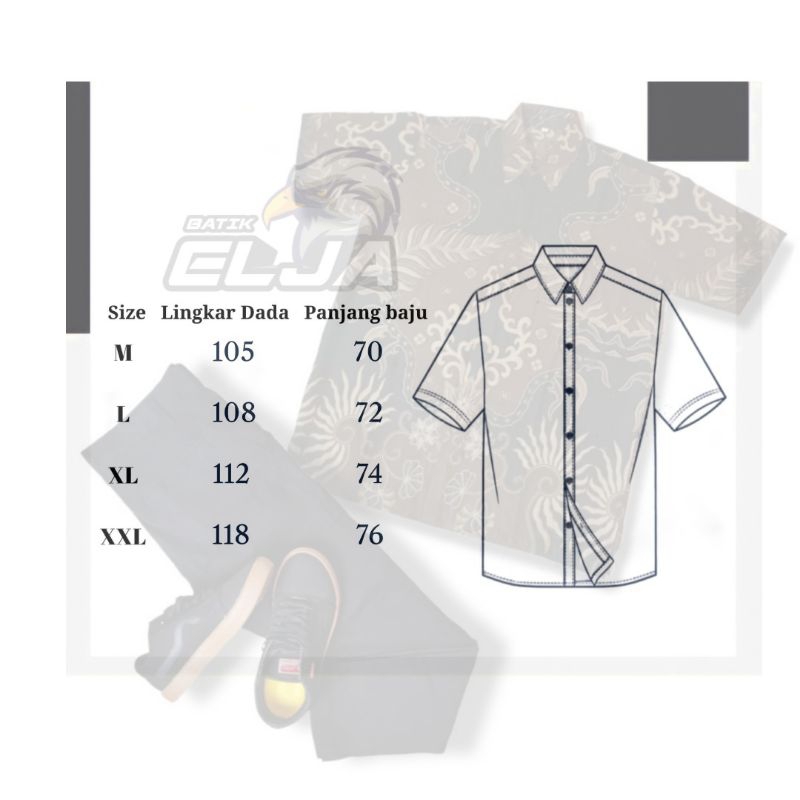 Baju Batik Pria Lengan Panjang Modern - Warna Biru Abu Ori