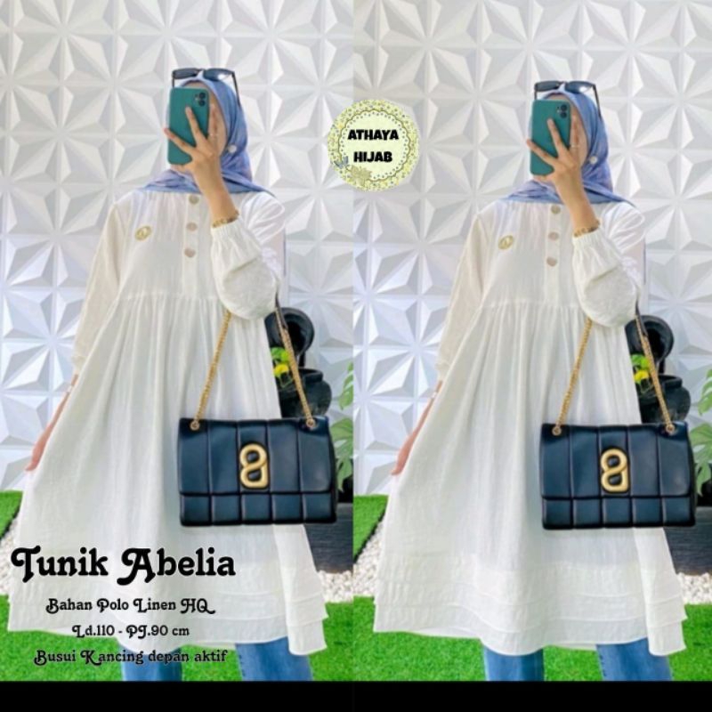 Baju Atasan Wanita Warna Putih Linen Polo LD 110 Tunic White Edition By Athaya Hijab