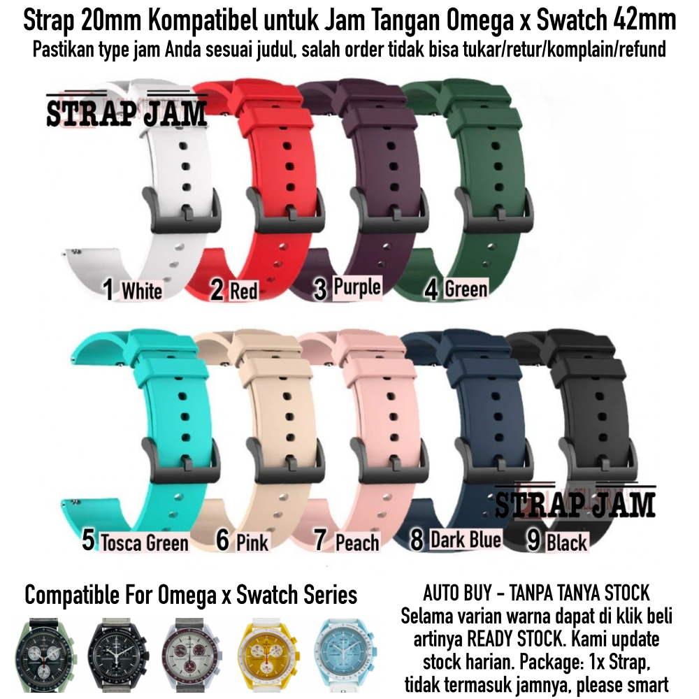 P20Q Tali Jam 20mm Strap Omega X Swatch 42mm - Rubber Silikon Karet Simple