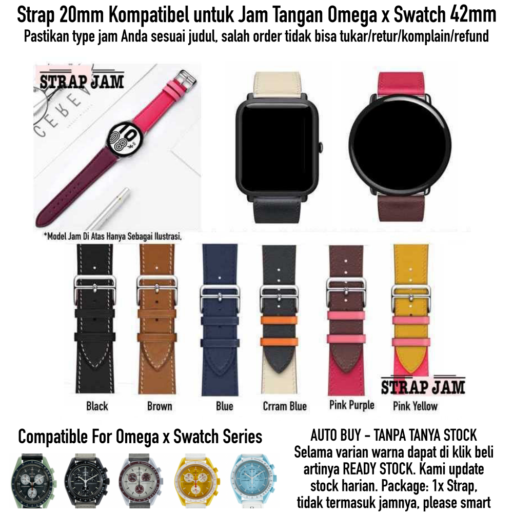 Fashion Strap Omega X Swatch 42mm - Tali Jam Tangan 20mm Kulit Leather Stylish