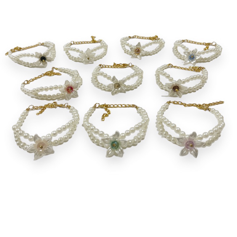 Lolita Crystal Pearl Flowery Bracelet Gelang Bunga Flower Lily Kristal Mutiara