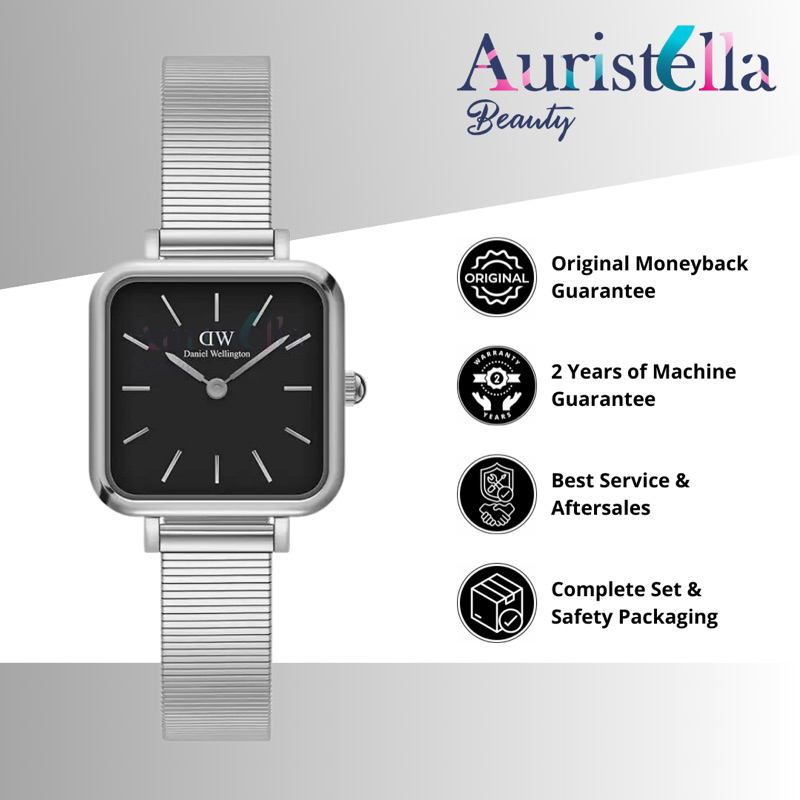 JAM TANGAN DANIEL WELLINGTON QUADRO STUDIO BLACK SILVER 22x22MM DW ORIGINAL