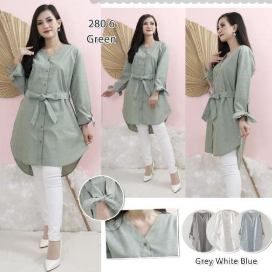 Tunik Wanita Tali Pinggang Lengan Panjang Model Pita 280 - Baju Wanita Modis / Baju Kekinian / Fashi