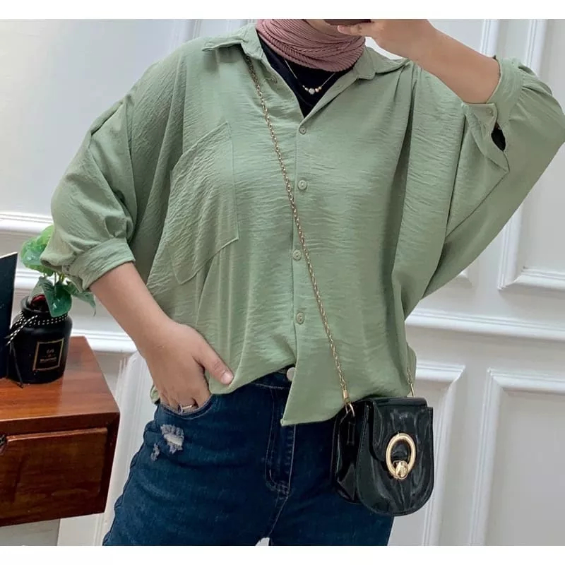 Sanny Batwing Blouse Crinkle - Atasan Wanita - Kemeja Batwing