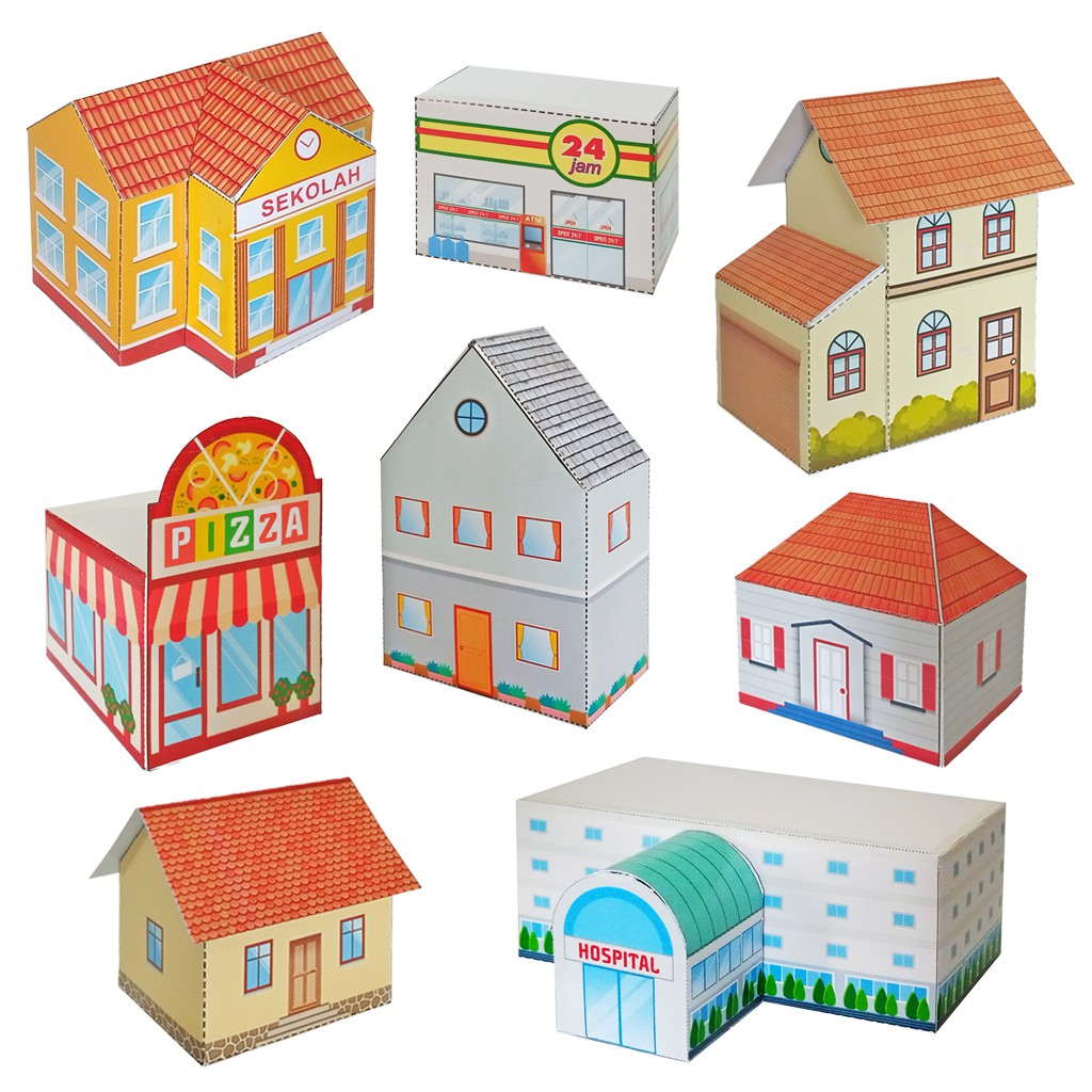 MINIATUR MAINAN PAPER CRAFT BANGUNAN RUMAH GEDUNG TOKO KARTON PAPER CRAFT PAPERMODEL