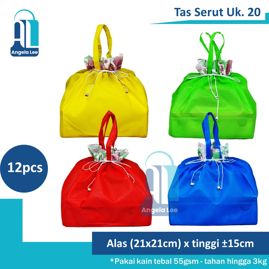 12bh Tas Kain / Serut parcel untuk Dus / Box Makanan ukuran 20x20 cm