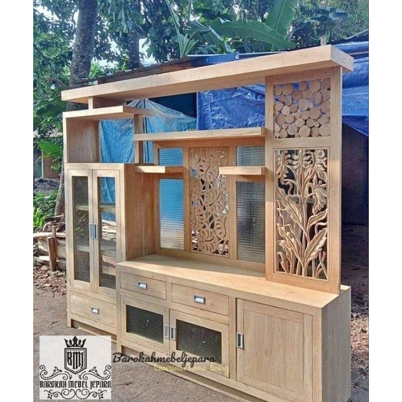 Bufet tv partisi jati penyekat ruangan 2,5meter