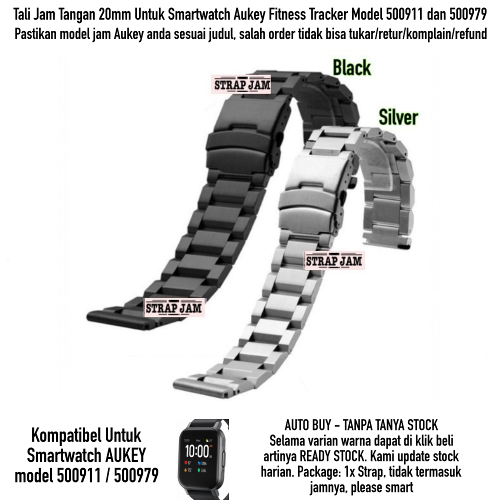 Strap Aukey Model 500911 / 500979 - Tali Jam 20mm SOLID Stainless Steel Metal